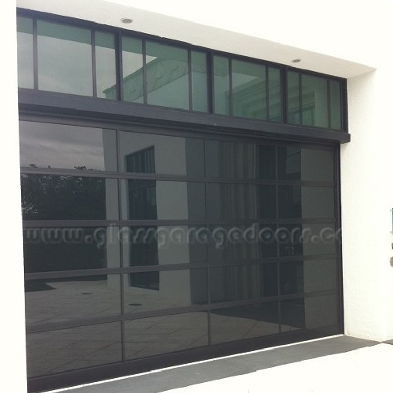 Modern black full-view bp Glass Garage Door in Boca Raton, Florida