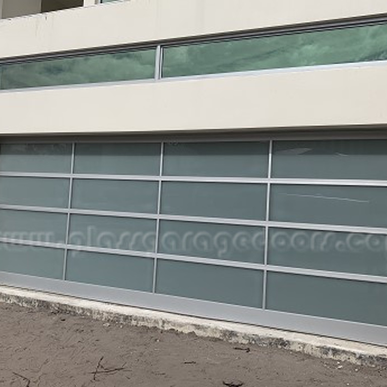 Full-view bp Glass Garage Door with white glass panels for a modern Architectural Design in Boca Raton, FL