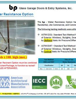 Water Resistance Option: ASTM E331, E547