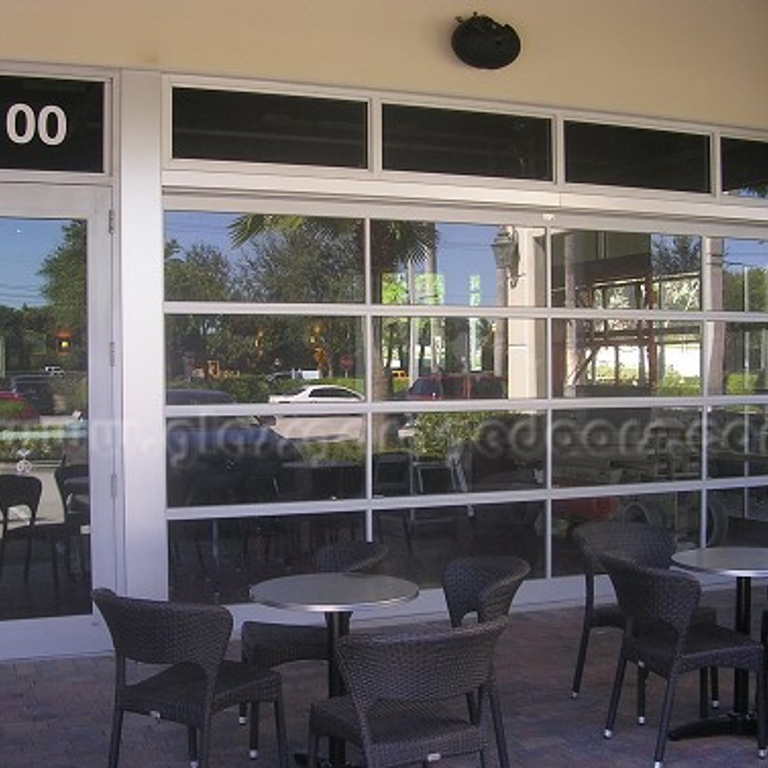 bp Glass Grarage Storefront separating areas in West Palm Beach restaurant
